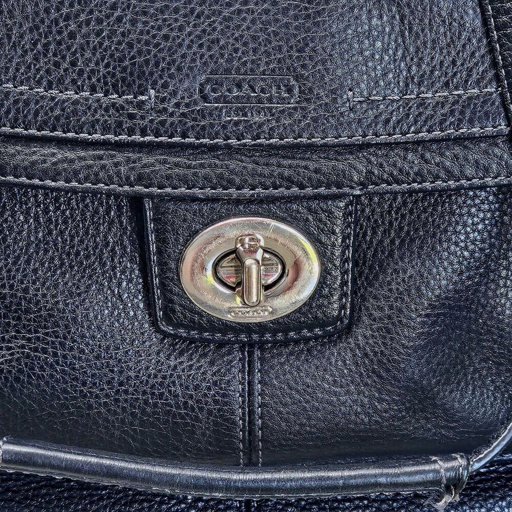 COACH Penelope Shoulder Bag Black Pebbled Leather F19264 Front Turn-Lock Tote - Picture 12 of 16
